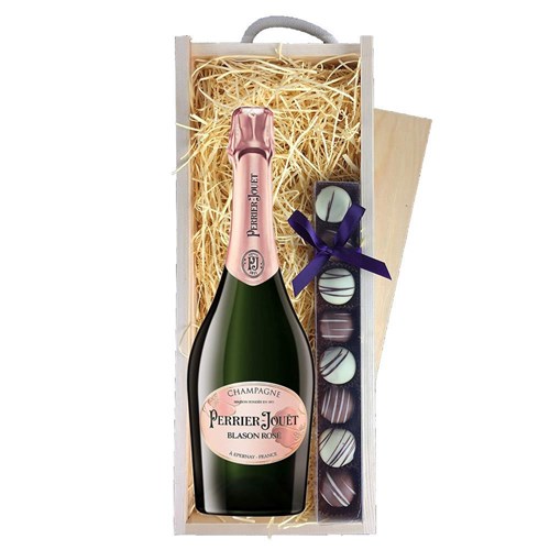 Perrier Jouet Rose Champagne 75cl & Truffles, Wooden Box